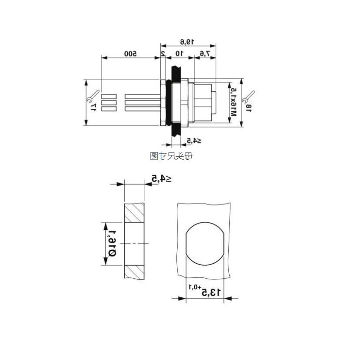 M12 12Pin, straight female, flange socket, board rear mounting, suitable for PCB mounting, 64SC61P